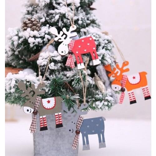 Christmas Decorations Wooden Painted Color Elk Christmas Tree Ornaments Pendant Decor for Home Kids Toys Gift Xmas New Year
