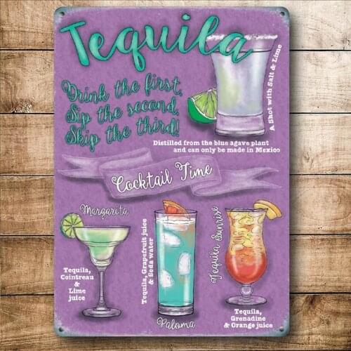 Tequila Cocktails Drink Recipes Party Bar Pub Club Small Metal Steel Wall Sign