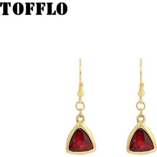 TOFFLO Stainless Steel Jewelry Swaro Crystal Triangle Drop Earrings Fashion Womens Earrings BSF325