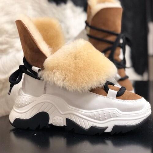 Genuine Leather Women Snow Boots Winter Platform Shoes Ankle Boots For Women Non-slip Keep Warm Wool Womens Sneakers