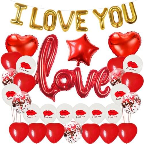 1 Set DIY Heart Star 16inch I Love YOU Kiss Me Latex Foil Confetti Balloon Wedding Engagement Party Valentines Day Decor Ballon