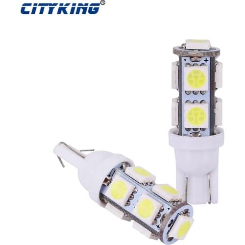 10pcs Car T10 led 9SMD 5050 White Light bulb 194 168 W5W 9led clearance lamp W5W 168 Wedge Door Instrument Side Bulb Lamp