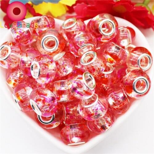 10Pcs Red Color Flower Murano Charms Big Hole Spacer Beads Fit Pandora Bracelet Bangle Key Chain Charm Necklace Jewelry Making