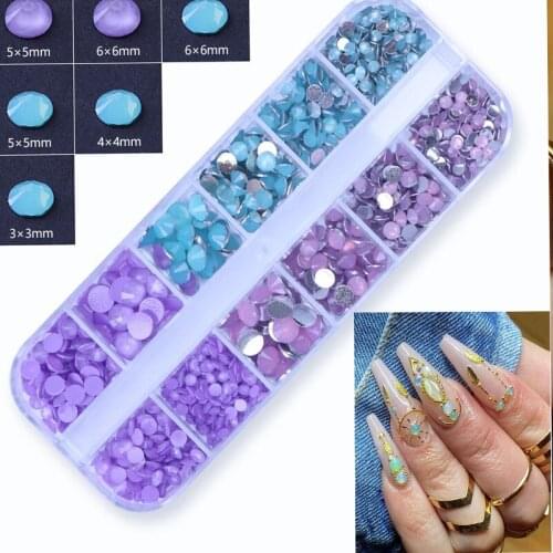 12 Grids 4 Sizes Flatback Pearls Half Round Pearls Hot Fix Round Crystals Gems Resin Stones For Colorful Rhinestones Manicure 9T