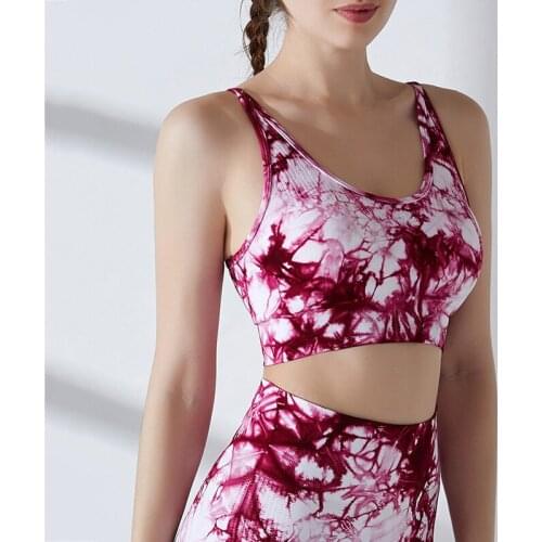 Seamless tie-dye yoga clothes wash print high elastic quick-drying breathable fitness clothes beautiful back shockproof women