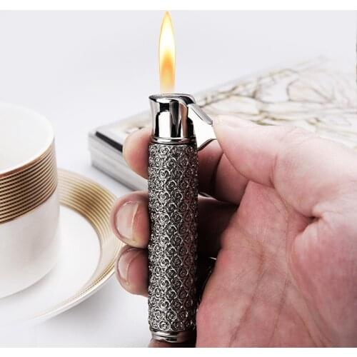 Honest Fashion Inflatable Lighter Personality Engraving Metal Free Fire Open Flame Mini Thin Lady Smoking Lighter Christams Gift