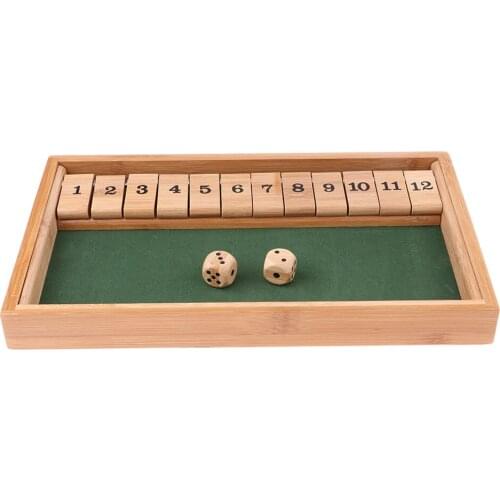 Wooden Toy Shut The Box 1-12 Number for Family Set Throw Dice Game Fun Toy
