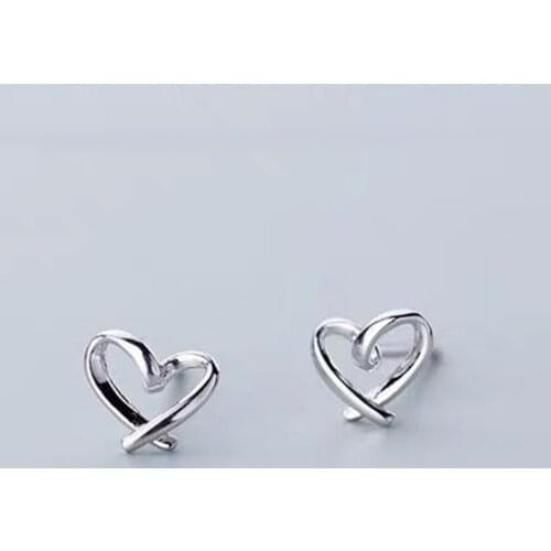 Elegant Cute Heart Stud Earrings Silver Color Women Trendy Jewelry Accessories Korean Style Girl Party Wedding Birthday Gift