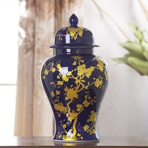 European Porcelain temple jar Ornaments Blue porcelain Jar Decorative Ginger jar Pot Model Room Soft Ornaments ceramic jar vase