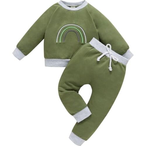 1-4Years Children’s T-shirt and Trousers Set Fashion Rainbow Embroidery Long Sleeve Tops and Long Pants