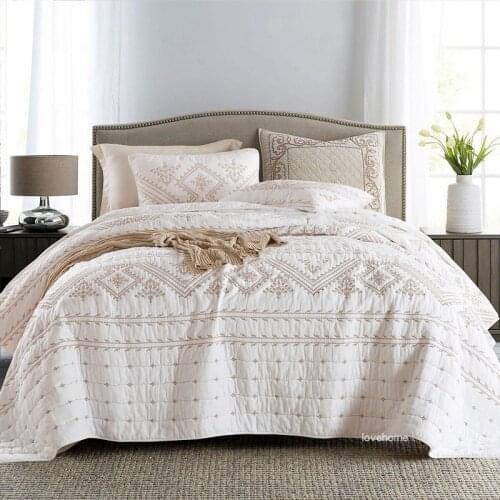 Cotton quilting Retro American pure white quilted quilt with three-piece bed cover double bedspread king size bedspreads