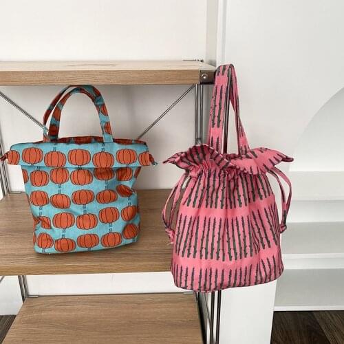 Canvas Drawstring Lunch Bag Women Cute Small Bag Children Portable Lunch Box Bags Picnic Food Storage Pouch Kids Meal Lunch Tote