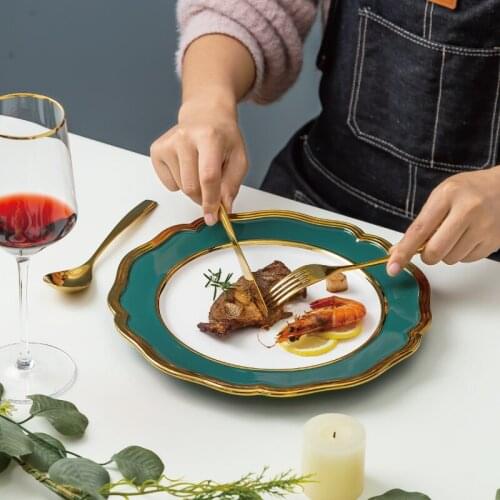 Exquisite Steak Plate Sets Creativity Elegant Metal Cutlery Dinner Plate Set Dessert Gold Borden Servies Kitchen Supplies DK50PS