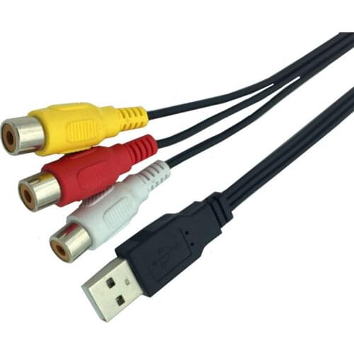 0.25M USB Male A to 3 RCA Female Adapter Audio Converter Cable Video AV A/V Cable USB to RCA Cable Cord For HDTV TV