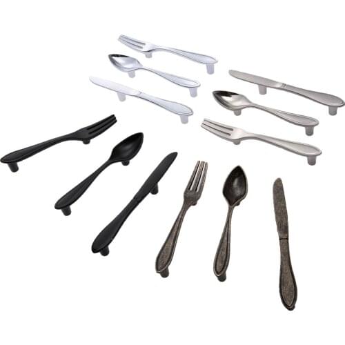 Kitchen Furniture Cabinet Handles and Knobs Spoon Knife Fork Cupboard Closet Drawer Knob Pulls Furniture Hardware Creative 1Pc