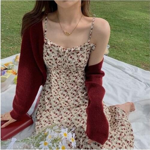 Summer Sweet Strap Dress Women Sleeveless Elegant Floral Printed Dress Lace Up Beach Korean Square Collar Boho Vestidos