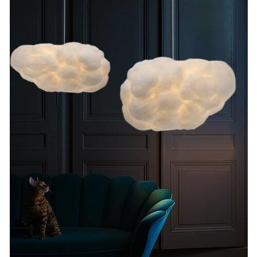 Floating white clouds chandelier silk cloud lights hotel lobby art bedroom decoration designer creative engineering lamps