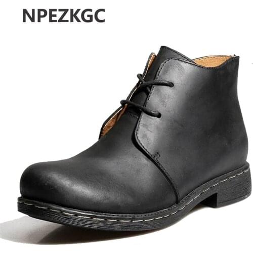NPEZKGC Leather Men Boots Winter with Fur 2019 Warm Snow Boots Men Winter Work Casual Shoes Sneakers High Top quality Boots