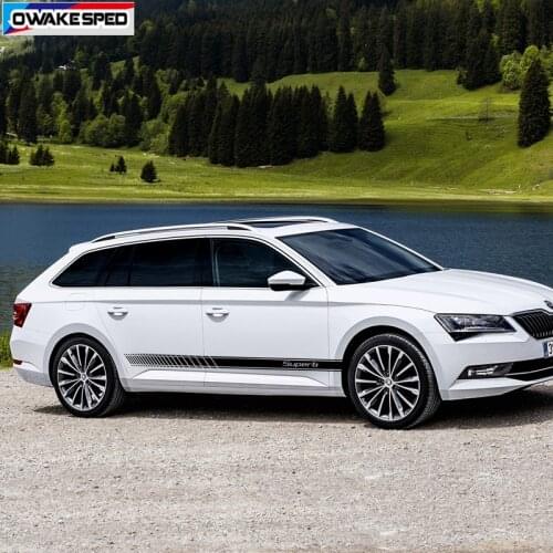1 sets Car Door Side Skirt Stickers For-Skoda Superb Racing Sport Stripes Auto Body Decor Vinyl Decals Exterior Accessories