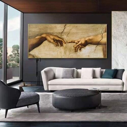 Wall Art Canvas Painting Hand of God Creation of Adam Canvas Painting Print on Canavs Wall Art Pictures for Living Room Decor