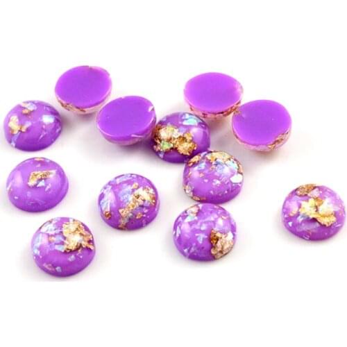 New Fashion 40pcs 8mm 10mm 12mm Light purple Colors Built-in metal foil Flat back Resin Cabochons Cameo