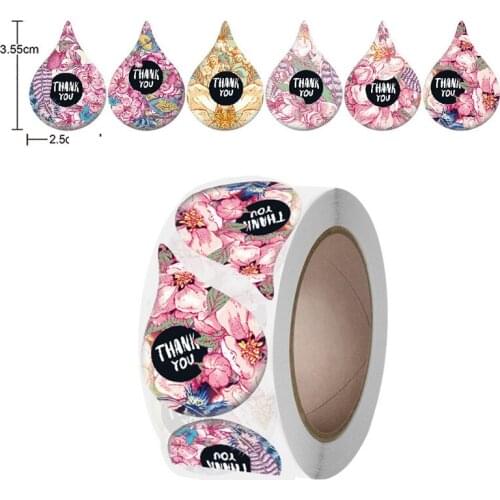 Novel 6 Designs Thank You Stickers 2.5*3.55cm Water Droplets Scrapbooking for Business Festival Birthday Party Gift Seal Labels
