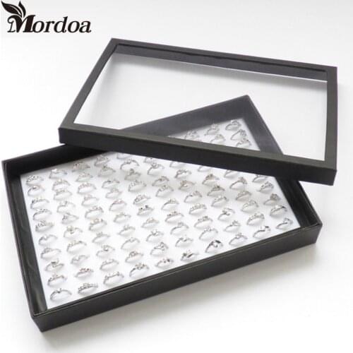 Black Border White Sponge 100 Slots Finger Ring Storage Ear Stud Display Box Organizer Show Case Jewelry Display
