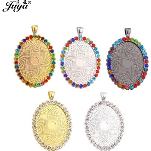 5PCS Oval Colorful Crystal Pendant Base 30x40mm Alloy Tray Charms Jewelry Making For Pendant Necklace DIY Handmade Findings