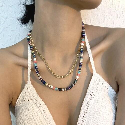 New Bohemian Ethnic Style Retro Necklace Color Double-layer Clavicle Chain Necklace Simple Temperament Item Ornaments for Women