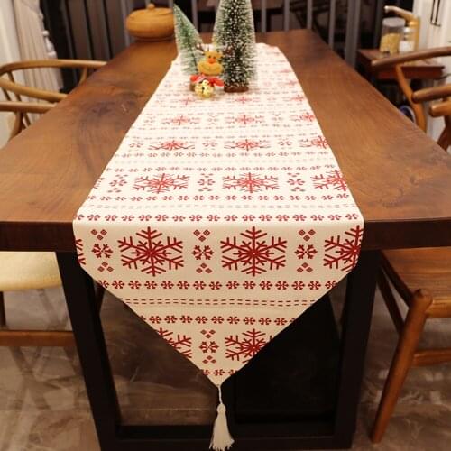 Christmas Decorations Table Runner Canvas Tasseled printed Desktop Decorative New Year Xmas Textile Decor Table Flag For Navidad