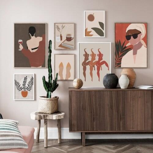 Self-adhesive Wall Stickers Fashion Girl Illustration Woman Drinking Wall Art Wall Picturs For Living Room Decor