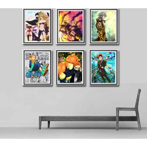 Seven Deadly Sins Demon King Meliodas Purity Derieri Escanor King Original Anime Fabric Art Print,8 x 10 Inche,No Frame,Set of 6