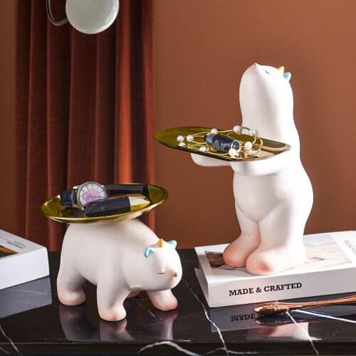 Nordic Uxury Dream BearFigurine Northern Bear Storage Box Tray Home Decor Ornamental Resin Art Sculpture Statue Gift Decorative