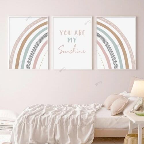 WTQ Modern Canvas Painting Rainbow Your Are My Sunshine Childs Nursery Posters Wall Art Print Picture for Kids Bedroom Home Deco