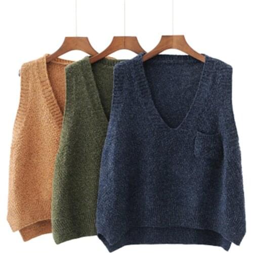 Loose Casual Knitted Vest New Autumn Witner Plus Size Women V neck Knitted Sweater Tops Pullover Female