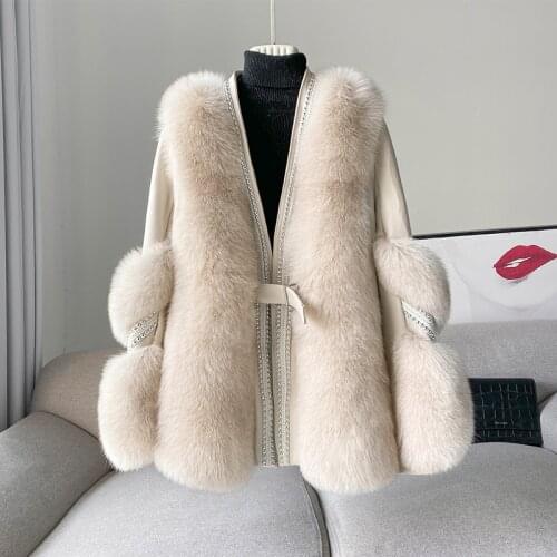 New Arrival Real Fox Fur Coats With Genuine Sheepskin Leather Natural Fox Fur Jacket Outwear Luxury Women 2021 Winter