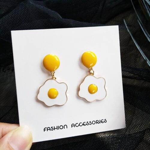 S925 needle Creactive Funny Ege Drop Earrrings Yellow White Enamel Golden Plating Women Jewelry Dangle Earrings For Girl Gifts