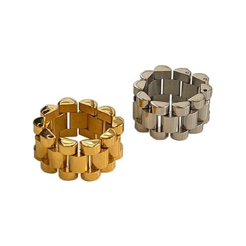 Vintage Jewelry Stainless Steel Gold Thick Chain Ring Geometric Twisted Band Statement Chunky Ring For Women Tarnish Free