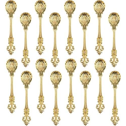 16 Pack Vintage Pattern Coffee Spoons, 4.5 Inch Demitasse Vintage Spoon for Espresso, Tea, Dessert, Condiments(Golden)