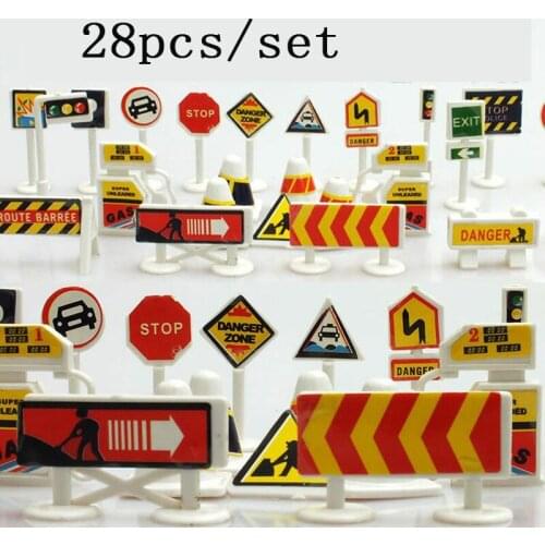 2020 Fashion Mini 5pcs/lot Car Signpost 28pcs/lot DIY Traffic Sign Road Map City Map Parking Scene Model Educational Toys A191