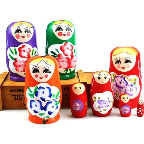 5Pcs Novelty Cartoon Girl Russian Wooden Nesting Dolls Hand Painted Matryoshka