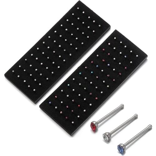 60pcs Rhinestone Crystal Nose Ring Jewelry Straight Stud Bar Piercing Nose Ring Superfine Ear Bone Needle Earrings Body Jewelry