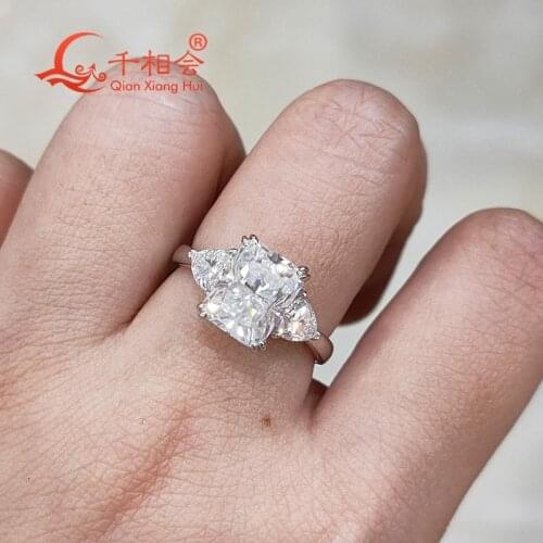 8*10mm radiant cut white moissanite 925 with trillion band Sterling Silver Ring Jewelry Rings Engagement