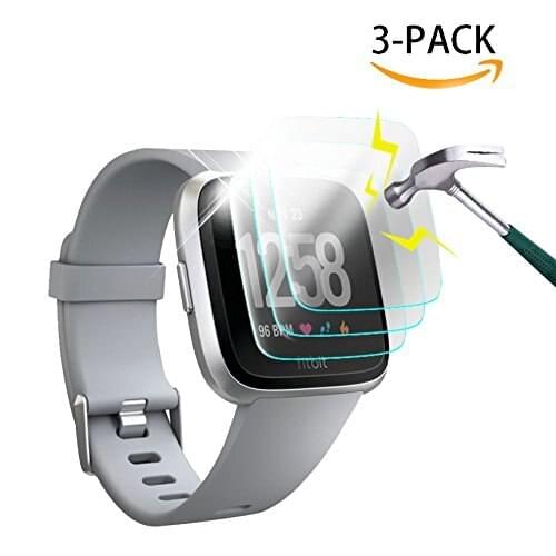 Aresh for Fitbit Versa Tempered Glass Screen Protector [3-PACK] 3D Tempered Glass Film Anti-Bubble Screen Protectors