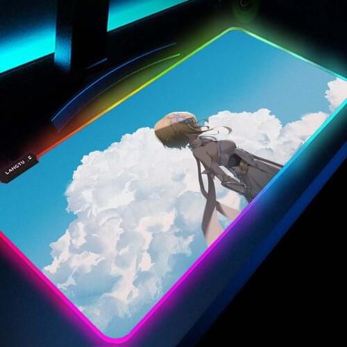 Genshin Impact White Mousepad Blue Gloway Mat on Desk Setup Gamer Accessories Led Rgb Deskmat Anime Girl Custom Mat for Computer