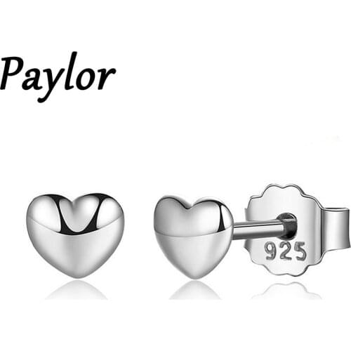 Paylor Trendy Silver Color Petite Plain Hearts Stud Earrings for Women Tiny Earrings Party Jewelry brincos