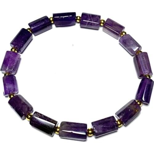 Top 100% Natural Faceted Cylindrical Stone Beads Bracelet Amethysts Lapis Lazuli Sunstone Bangles Fashion Jewelry For Women