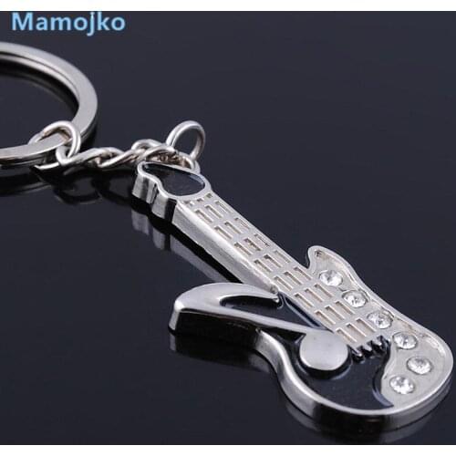 Mamojko Creative Personality Guitar Rhinestone Key Chain Fashion School Bag Pendant Key Holder Cute Car Gifts Key Ring