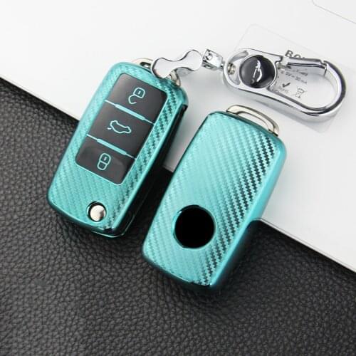Carbon Fiber TPU Car Key Case Full Cover For VW Golf Bora Jetta POLO GOLF Tiguan Passat B5 B6 B7 Skoda Octavia A5 Scirocco MK6