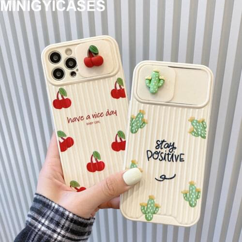 Camera Lens Protection TPU Case for IPhone 12 MiNi 12 Pro Max 11 Pro 8 7 Plus Xr Xs Max X SE 2 Soft Cute 3D Cactus Cherry Cover